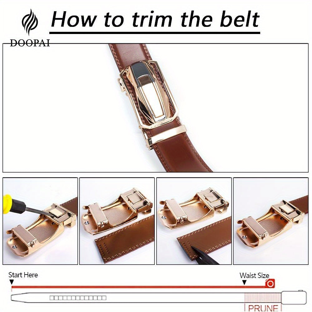 2 Pieces Men's Ratchet Leather Belt Set