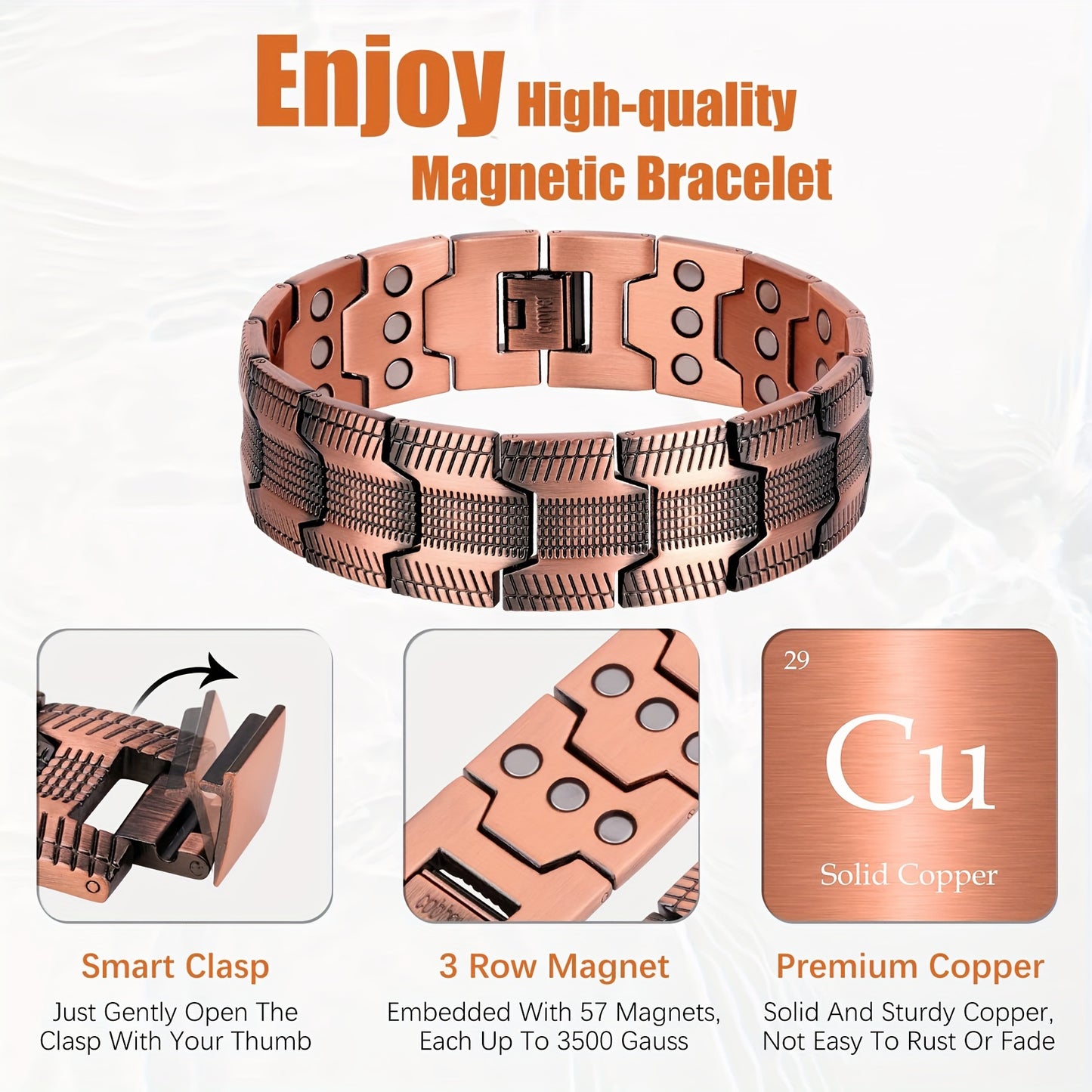 3X Copper Bracelet Triple Ultra Strength Magnets