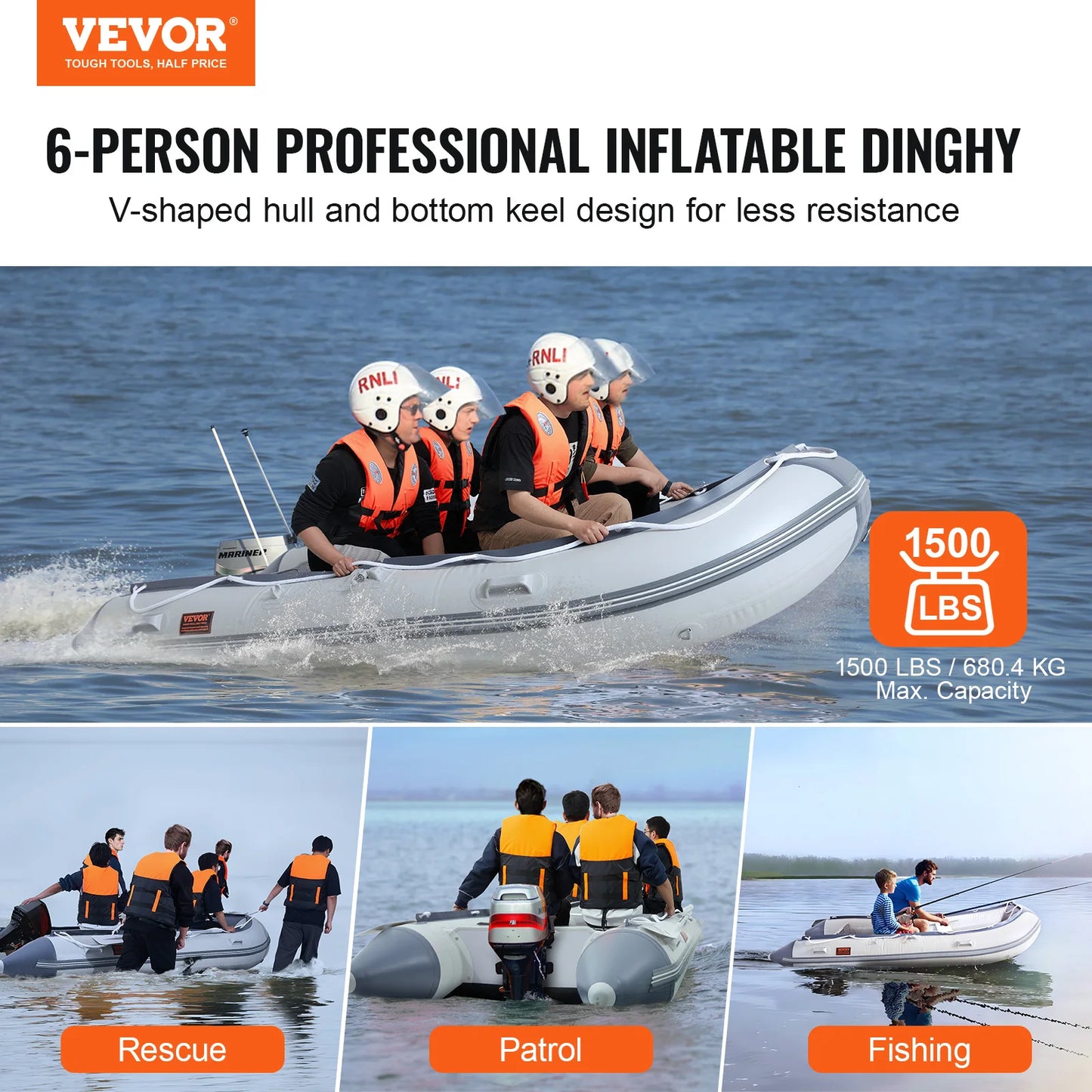 Inflatable Dinghy - Six Person Boat - Wood Floor