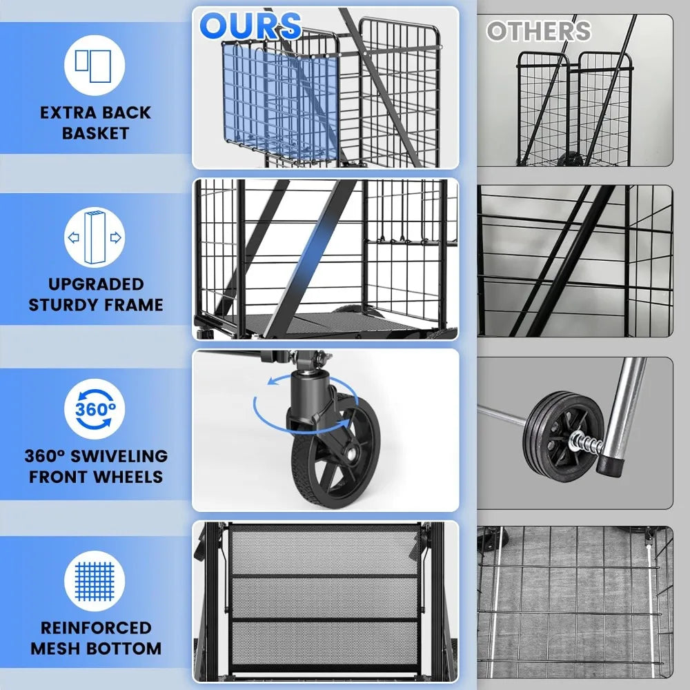 450lbs Capacity Shopping Cart, Heavy Duty, Foldable