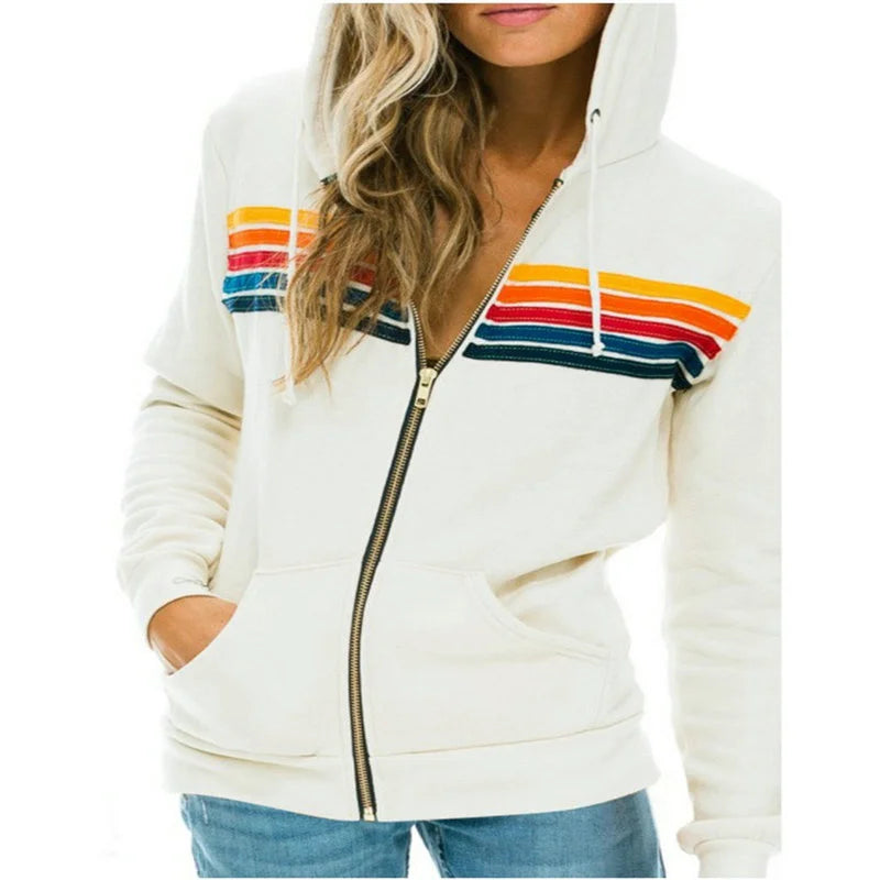 Five Stripe Rainbow Long Sleeve Hooded Sweatershirt