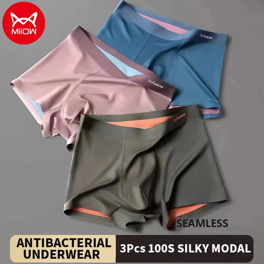 3 Pieces - Silky Men's Underwear, Boxers : Seamless