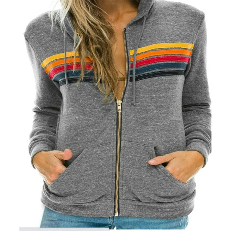 Five Stripe Rainbow Long Sleeve Hooded Sweatershirt