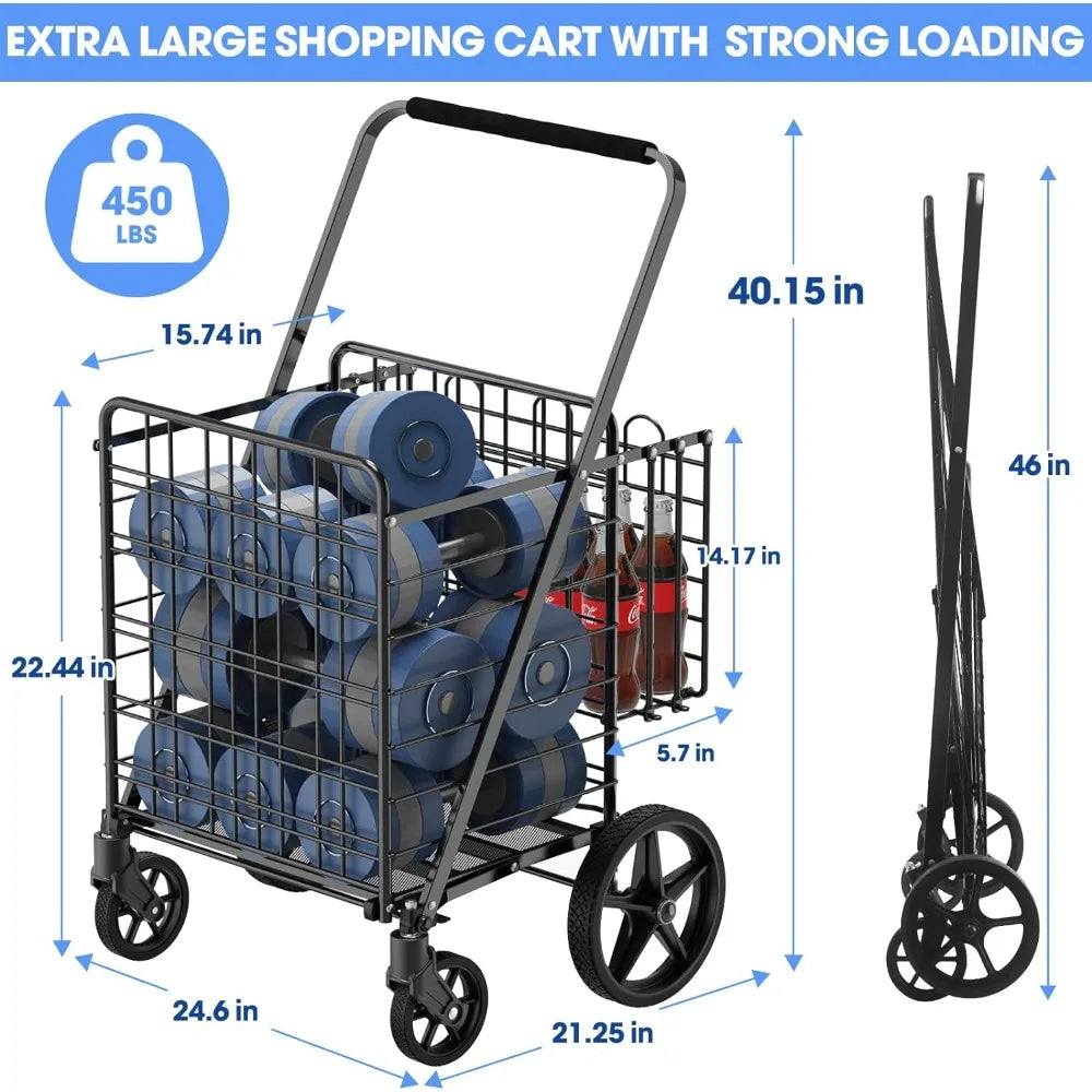 450lbs Capacity Shopping Cart, Heavy Duty, Foldable