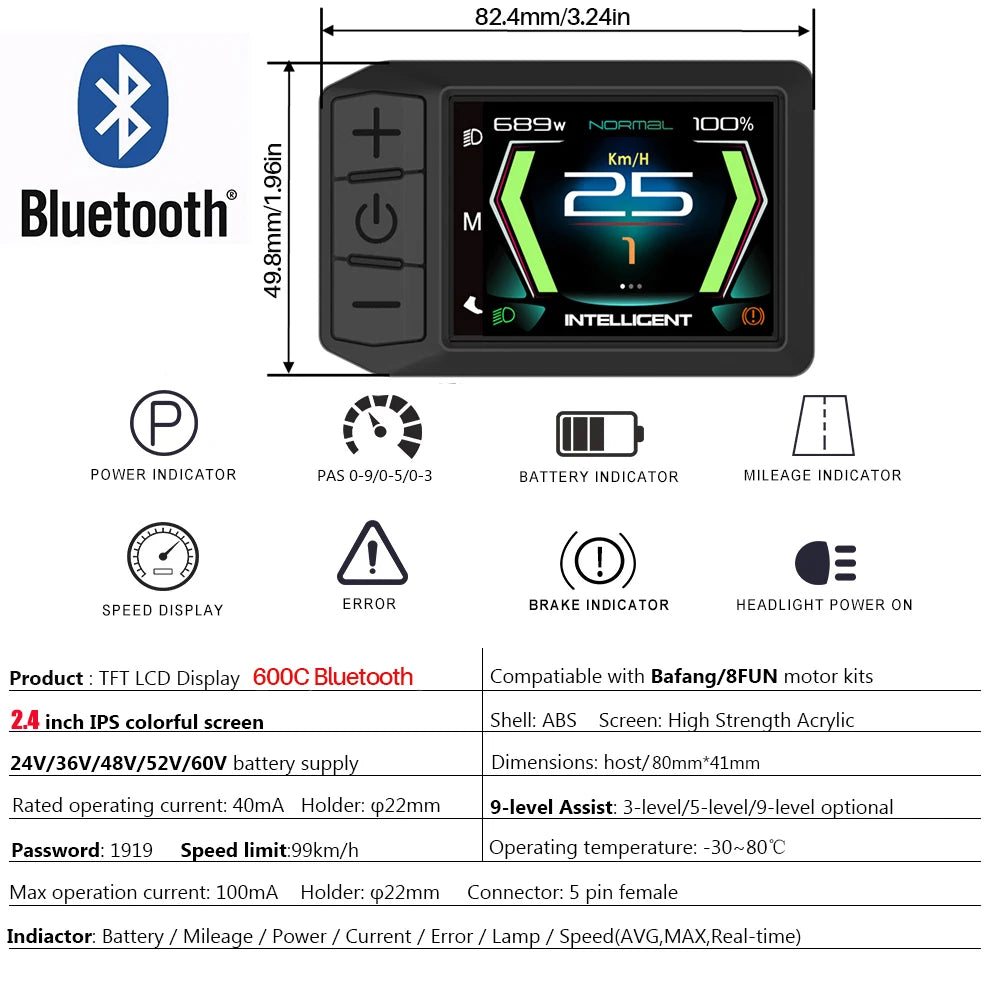 LCD 600C Display UART Bluetooth Function Indicator.