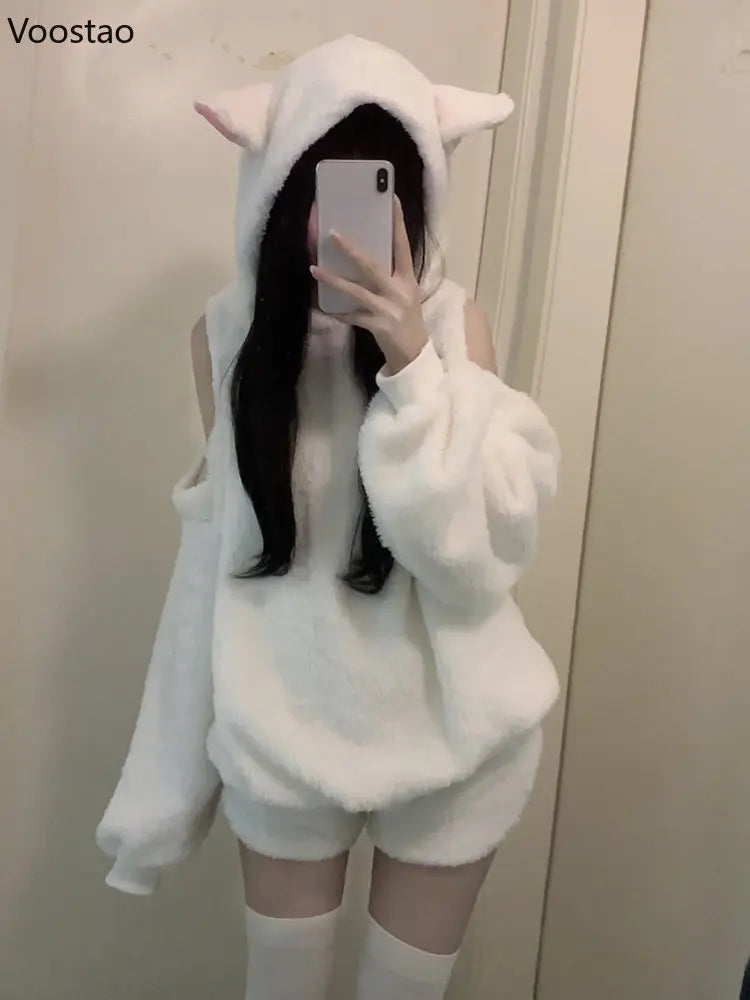 Women's Sweet Cute Sheep Ear Hooded Pullover