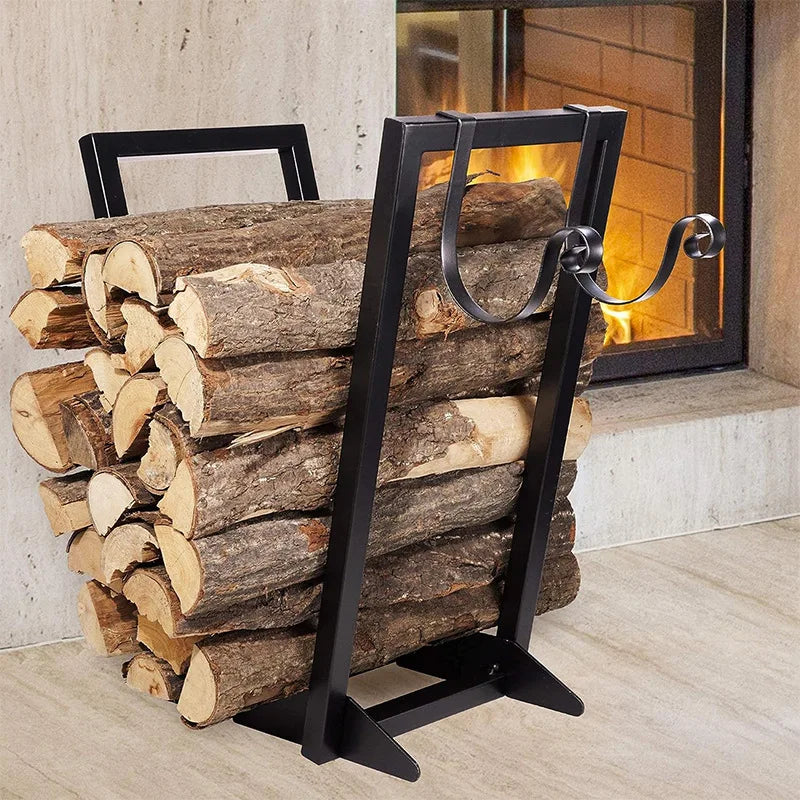 Fireplace Firewood Rack, Heavy Moving Firewood Storage.