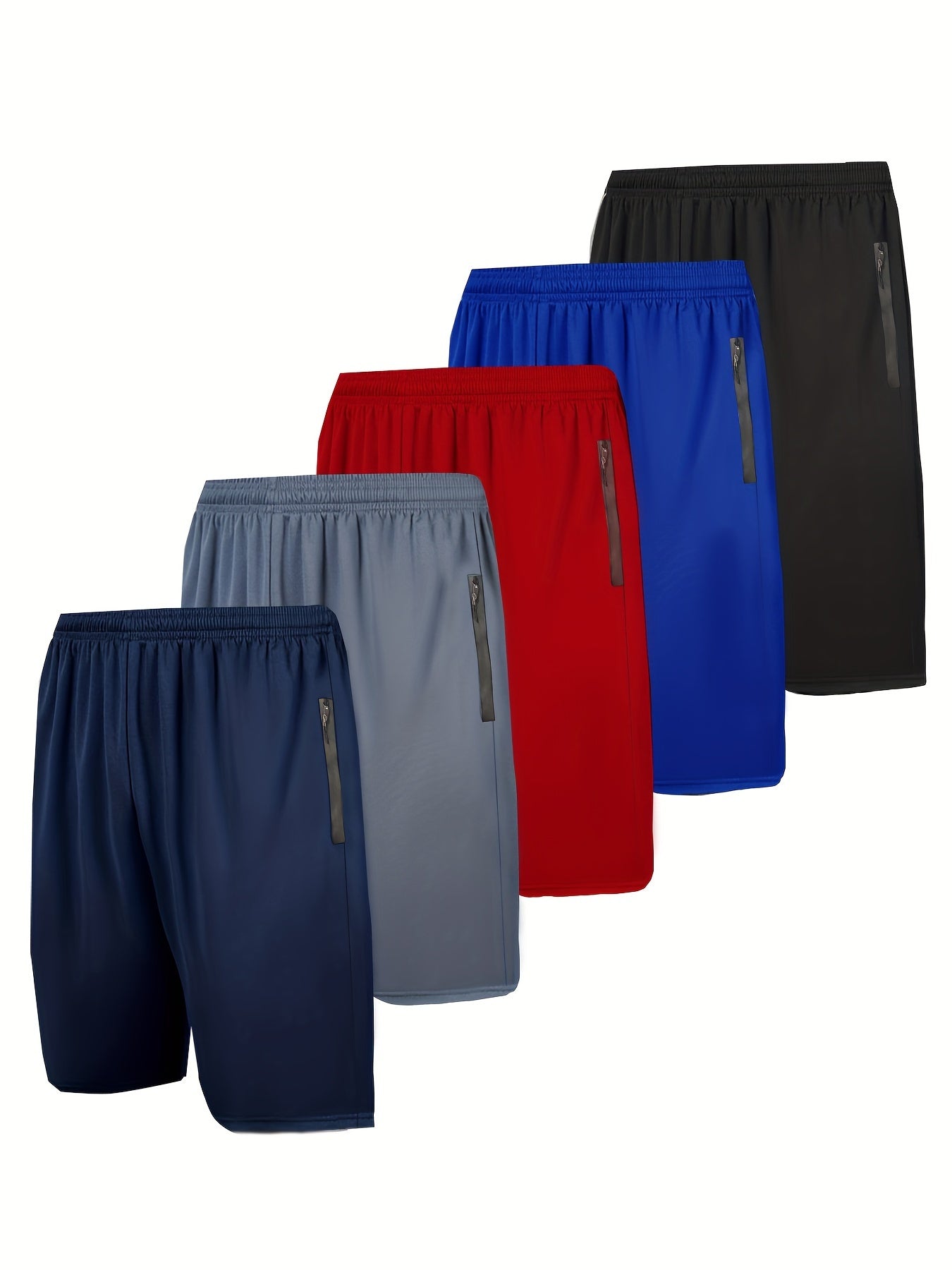 5 Pieces Men's Stretch Zipper Pocket Shorts