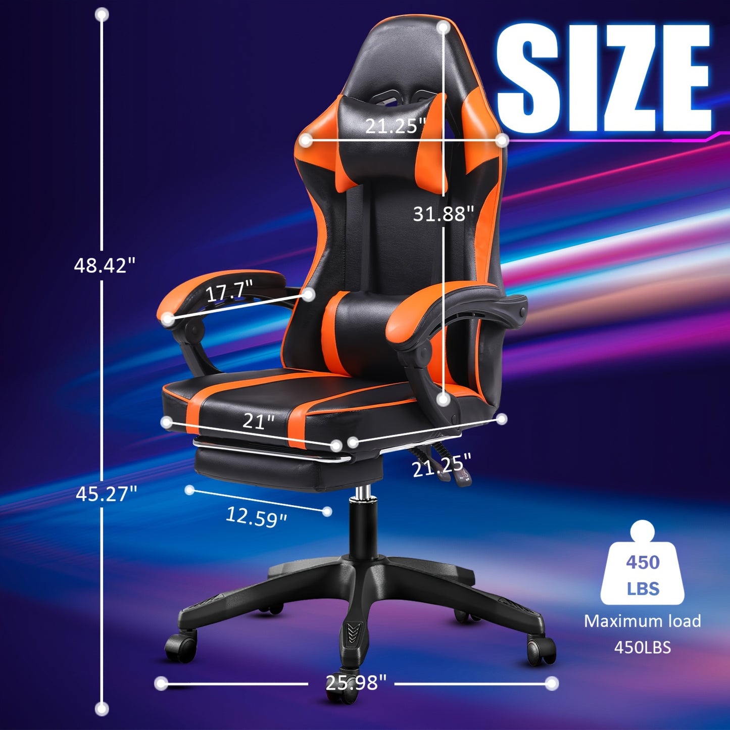 1 Piece Ergonomic Gaming Chair With Footrest